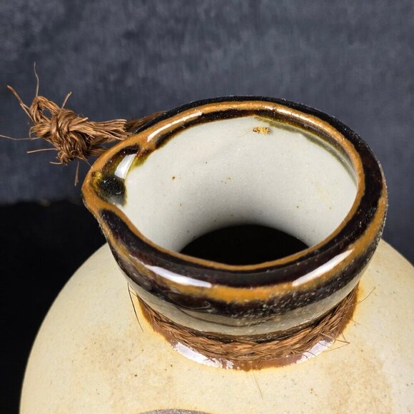 Yokohama Kanji Sake Set 2 Carafes 5 Cups Glazed Bisque Pottery Beige/Brown - Picture 8 of 16